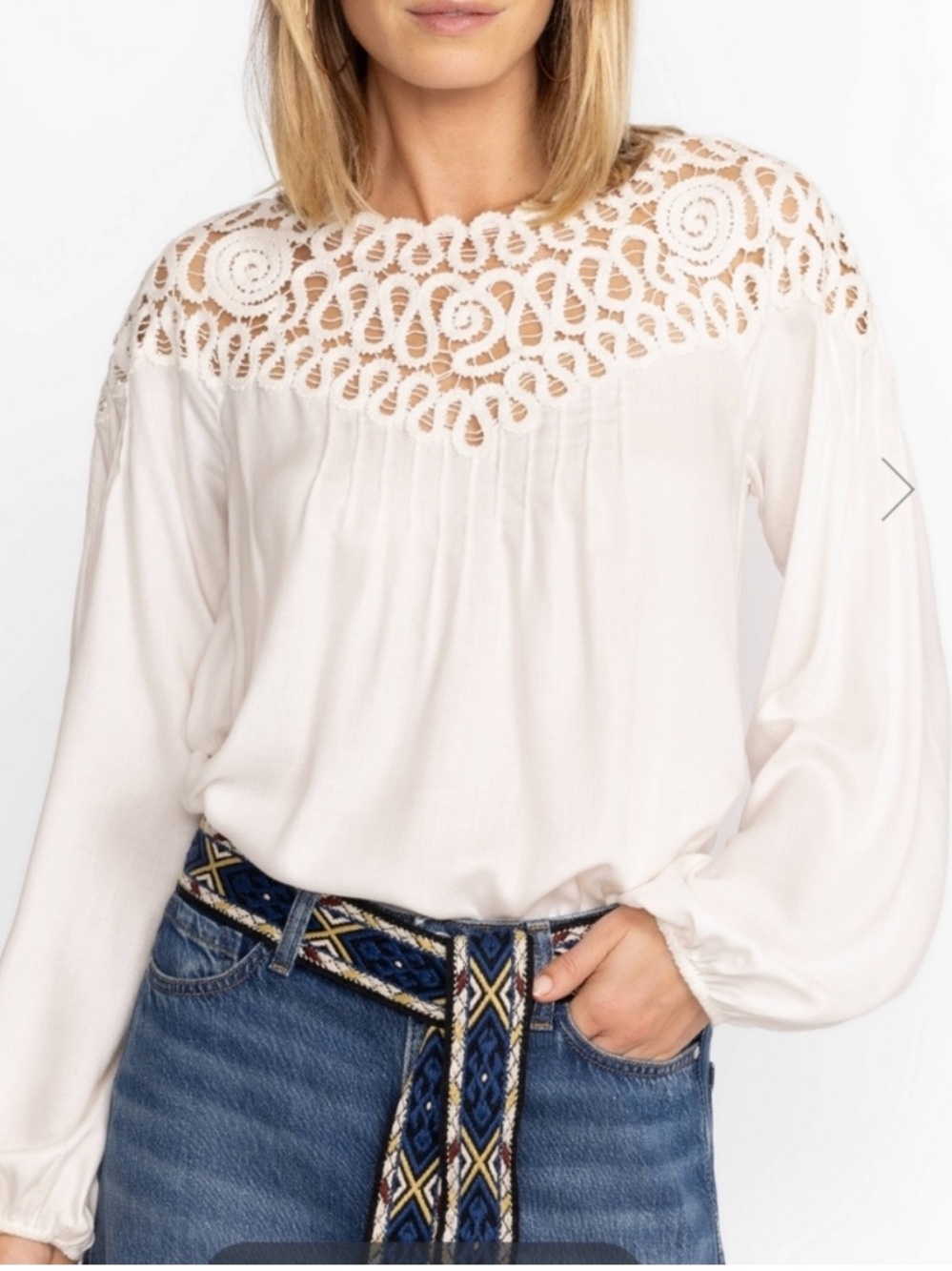 NWT Johnny Was Cielito Blouse Bone Crochet Yoke Blouse Sz L